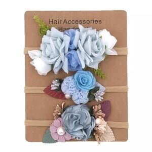 New Three baby floral headbands blue